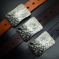 Handmade Leather Genuine Chinese Floral Mens Cool Men Biker Trucker Leather Belt