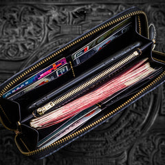 Handmade Leather Tibetan Mens Chain Biker Wallet Cool Leather Wallet Long Clutch Wallets for Men