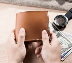 Handmade Leather Mens Cool Slim Leather Wallet Men Small Wallets Bifold for Men