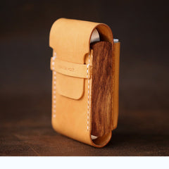 Cool Wooden Beige Leather Mens Cigarette Case Custom Cigarette Holder for Men - iwalletsmen