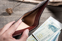 Handmade Leather Mens Cool Slim Leather Wallet Men Small Wallets Bifold for Men