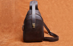 Handmade Leather Mens Cool Chest Bag Sling Bag Crossbody Bag Travel Bag Hiking Bag for men