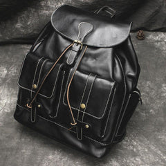 Cool Mens Leather Black Backpack for School Backpack Travel Backpack Hiking Backpack For Men - iwalletsmen