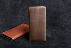Genuine Leather Mens Cool Long Leather Wallet Zipper Clutch Wristlet Wallet for Men