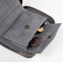 Handmade Leather Mens Cool Slim Leather Zipper Wallet Men Small Wallets Bifold for Men