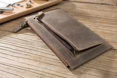 Handmade Leather Mens Clutch Wallet Cool Leather Wallet Zipper Phone Wallets for Men