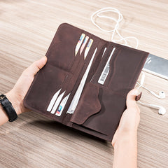 Handmade Leather Mens Clutch Wallet Cool Leather Wallet Long Phone Wallets for Men - iwalletsmen