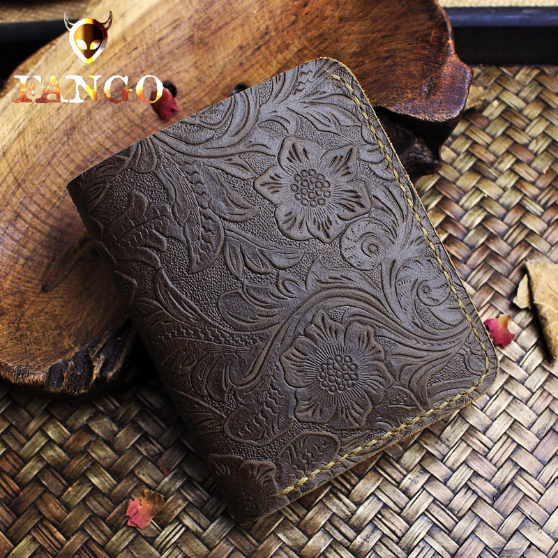 Handmade Leather Floral Mens Cool Slim Leather Wallet Men billfold Wallets Bifold for Men