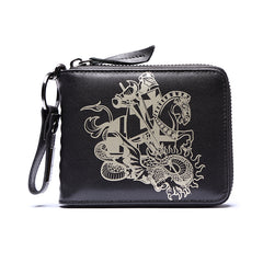 Genuine Leather Mens Chain Biker Wallet Cool Zipper Leather Wallet Bifold billfold Wallets - iwalletsmen