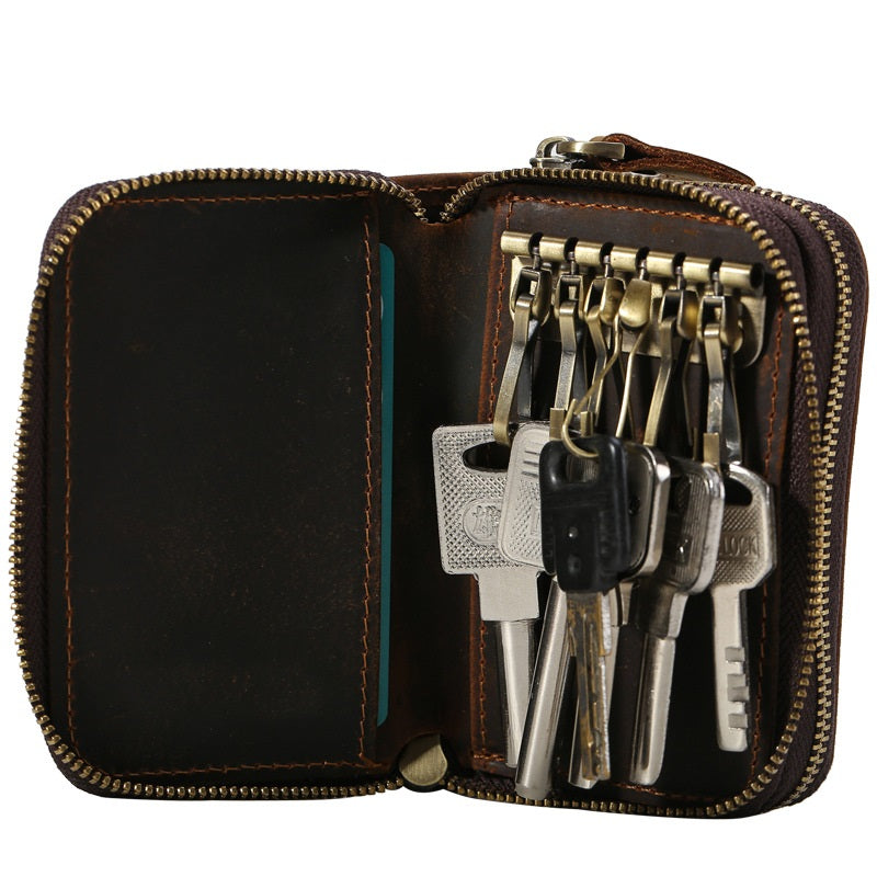 Handmade Leather Mens Cool Key Wallet Car Key Holder Case Slim Card Coin Wallet for Men