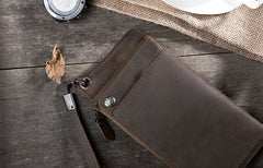 Handmade Leather Mens Cool Long Chain Wallet Phone Biker Trucker Wristlet Wallet