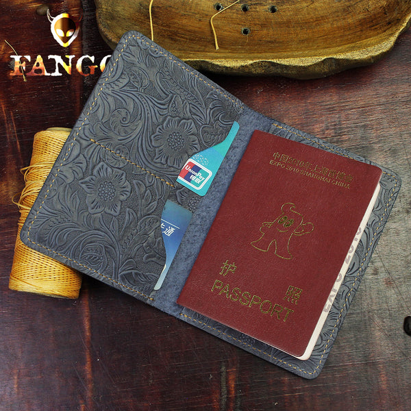Handmade Leather Floral Mens Cool billfold Wallet Passport Card Holder Small Card Slim Wallets for Men