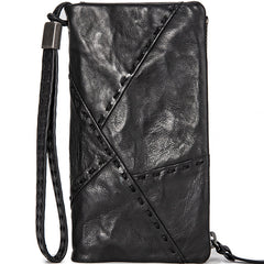 Handmade Mens Cool Long Leather Chain Wallet Cards Biker Trucker Wristlet Wallet - iwalletsmen