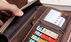 Handmade Leather Mens Wallet Cool Long Leather Wallet Clutch Wristlet Wallet for Men
