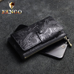 Handmade Leather Floral Mens Cool Key Wallet Wallet Card Holder Small Card Keychain Wallets for Men
