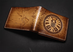 Handmade Leather Tooled Agents of S.H.I.E.L.D. Mens billfold Wallet Cool Leather Wallet Slim Wallet for Men