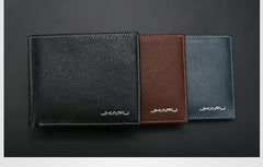 Genuine Leather Mens Cool Slim Leather Wallet Men Small Wallets Bifold for Men