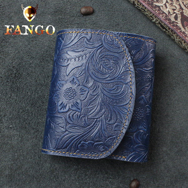 wallet men trifold​ Blue Leather Trifold Wallet Women Floral Mens Leather Wallets Trifold Ladies Trifold Wallet