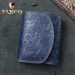 Handmade Leather Floral Mens Trifold Cool billfold Wallet Card Holder Small Card Slim Wallets for Men