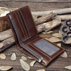 Handmade Leather Mens Cool Slim Leather Wallet Card Wallet Holders Men Small Wallets Bifold for Men
