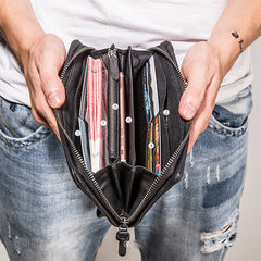 Handmade Mens Cool Long Leather Chain Wallet Cards Biker Trucker Wristlet Wallet - iwalletsmen