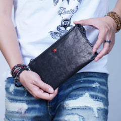 Genuine Leather Mens Cool Long Leather Wallet Zipper Clutch Wallet for Men - iwalletsmen