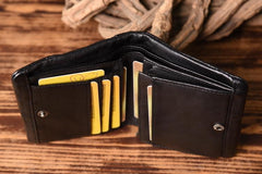 Handmade Mens Cool billfold Leather Wallet Men Small Slim Wallets Bifold for Men