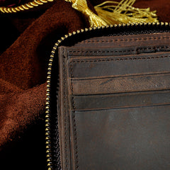Handmade Leather Mens Cool Zipper Leather Wallet Card Wallet Men Small Wallets Bifold for Men