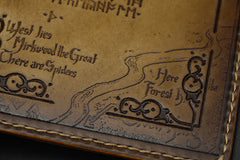 Handmade Leather Tooled Hobbit Mens Long Wallet Cool Leather Wallet Clutch Wallet for Men