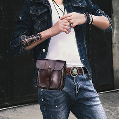 Cool Leather Mens large Biker Belt Pouch Waist Bag Side Bag Shoulder Bag for Men - iwalletsmen