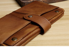 Handmade Leather Mens Cool Long Leather Wallet Card Wallet Clutch Wristlet Wallet for Men