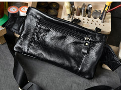 Black Leather Fanny Pack Mens Waist Bag Hip Pack Belt Bag for Men - iwalletsmen
