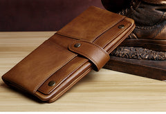 Handmade Leather Mens Cool Long Leather Wallet Card Wallet Clutch Wristlet Wallet for Men