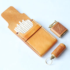 Wooden Beige Leather Womens 20pcs Cigarette Case Custom Cigarette Holder for Women - iwalletsmen