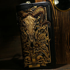 Handmade Leather Tooled Constellation Biker Wallet Mens Cool Chain Wallet Trucker Wallet with Chain