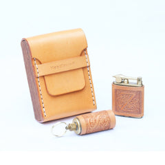 Cool Wooden Beige Leather Mens 20pcs Cigarette Case Custom Cigarette Holder Case for Men - iwalletsmen