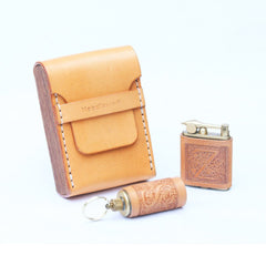 Cool Wooden Leather Mens 20pcs Cigarette Case Custom Beige Cigarette Holder for Men - iwalletsmen