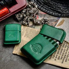Handmade Green Leather Mens 10pcs Cigarette Holder Case Cool Custom Cigarette Case for Men - iwalletsmen