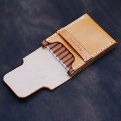 Cool Wooden Beige Leather Mens 7pcs Cigarette Case Custom Cigarette Holder for Men - iwalletsmen