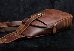 Handmade Leather Mens Cool Chest Bag Sling Bag Crossbody Bag Travel Bag Hiking Bag for men