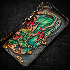 Handmade Leather Chinese Monster Mens Chain Biker Wallet Cool Leather Wallet With Chain Wallets for Men