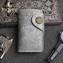 Handmade Leather Floral Mens Cool Key Wallet Wallet Card Holder Small Card Keychain Wallets for Men