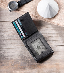 Handmade Leather Mens Cool Slim Leather Wallet Men Small Wallets Bifold for Men