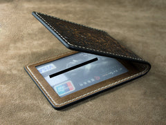 Handmade Leather Tooled Death Metal Deathcore License Wallet Mens Card billfold Wallet Cool Leather Wallet Slim Wallet for Men