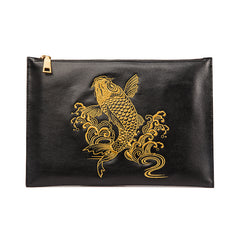 Handmade Leather Mens Cool Embroidery Wallet Zipper Clutch Wristlet Wallet for Men - iwalletsmen
