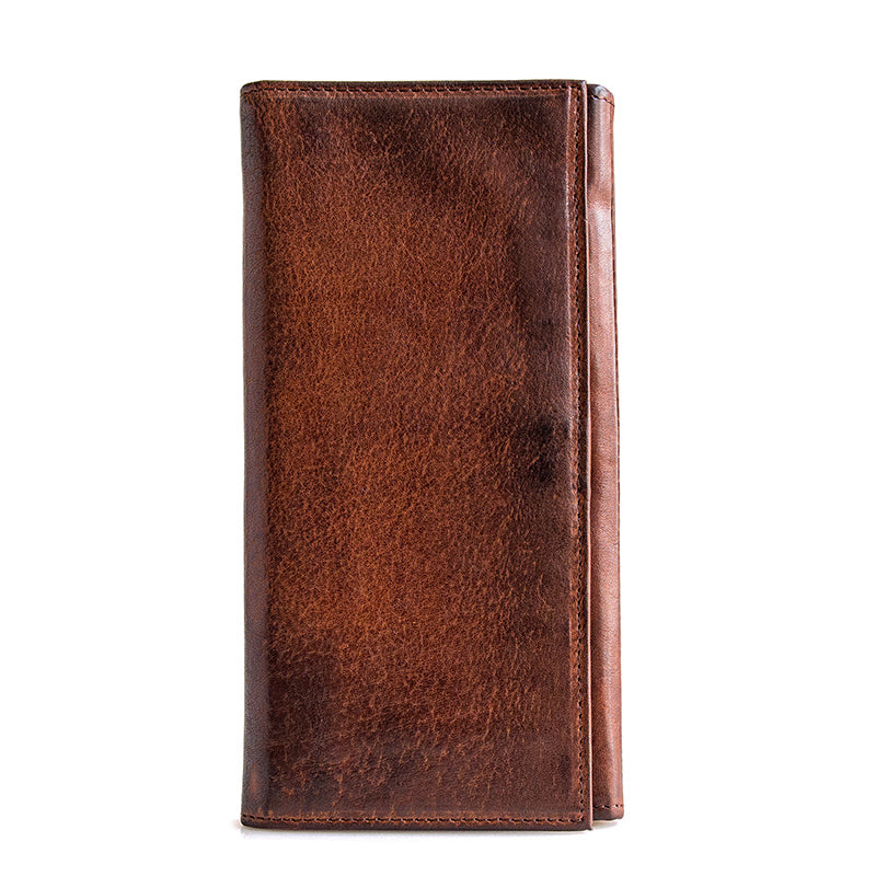 Handmade Leather Mens Cool Long Leather Wallet Bifold Clutch Wallet for Men - iwalletsmen