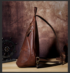 Genuine Leather Mens Cool Chest Bag Sling Bag Crossbody Bag Travel Bag Hiking Bag for men