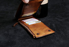 Genuine Leather Mens Cool Long Leather Wallet Card Wallet Clutch Wristlet Wallet for Men