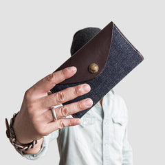 Genuine Leather Jean Mens Cool Long Leather Wallet Men Cards Wallets Bifold for Men