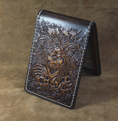 Handmade Leather Tooled Death Metal Deathcore License Wallet Mens Card billfold Wallet Cool Leather Wallet Slim Wallet for Men